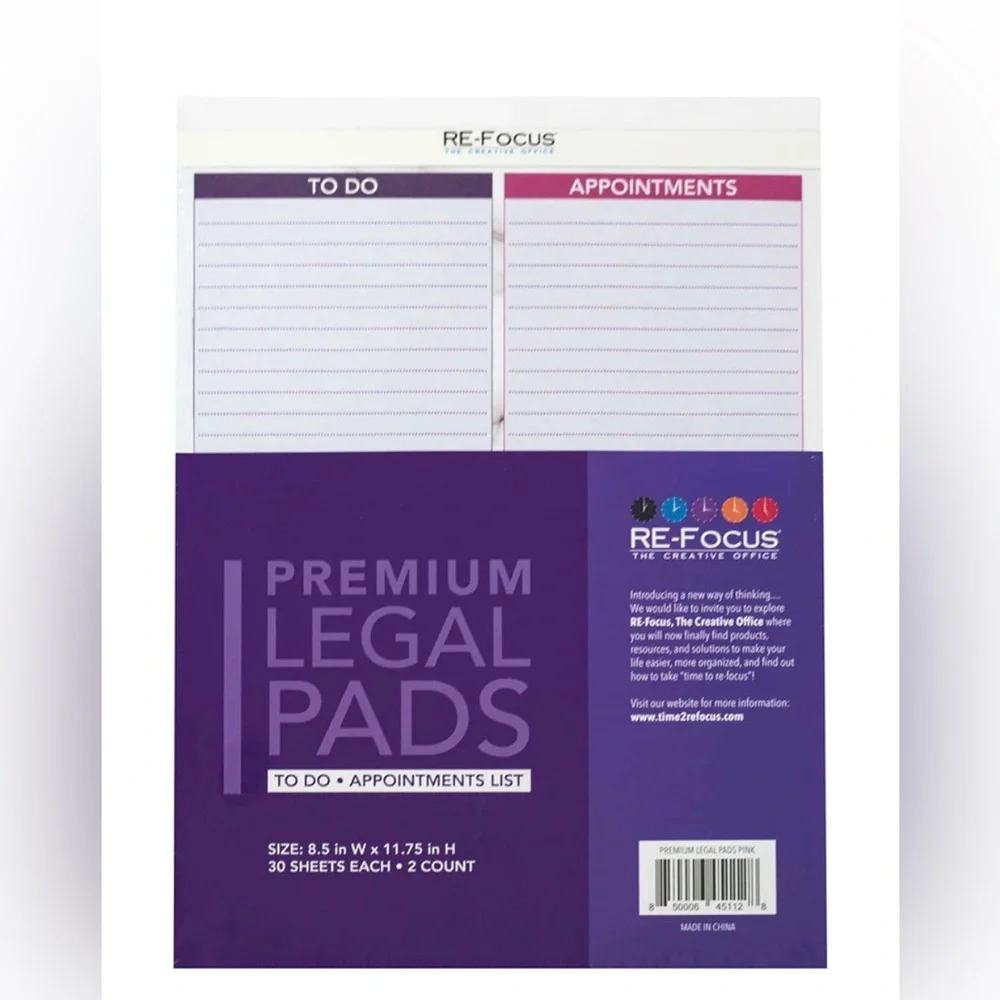 Premium Purple set of 2 matching to-do list legal pads that match our Calendars